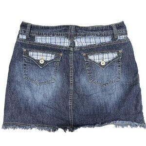 Faded Glory Jean Skort Y2K Womens 10 Blue Denim‎ & Plaid Retro Preppy Frayed Hem